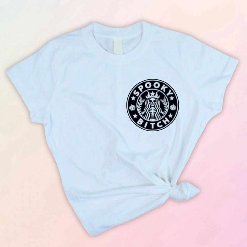“Spooky B”, Ladies White Fitted Tee, Sizes S-3X